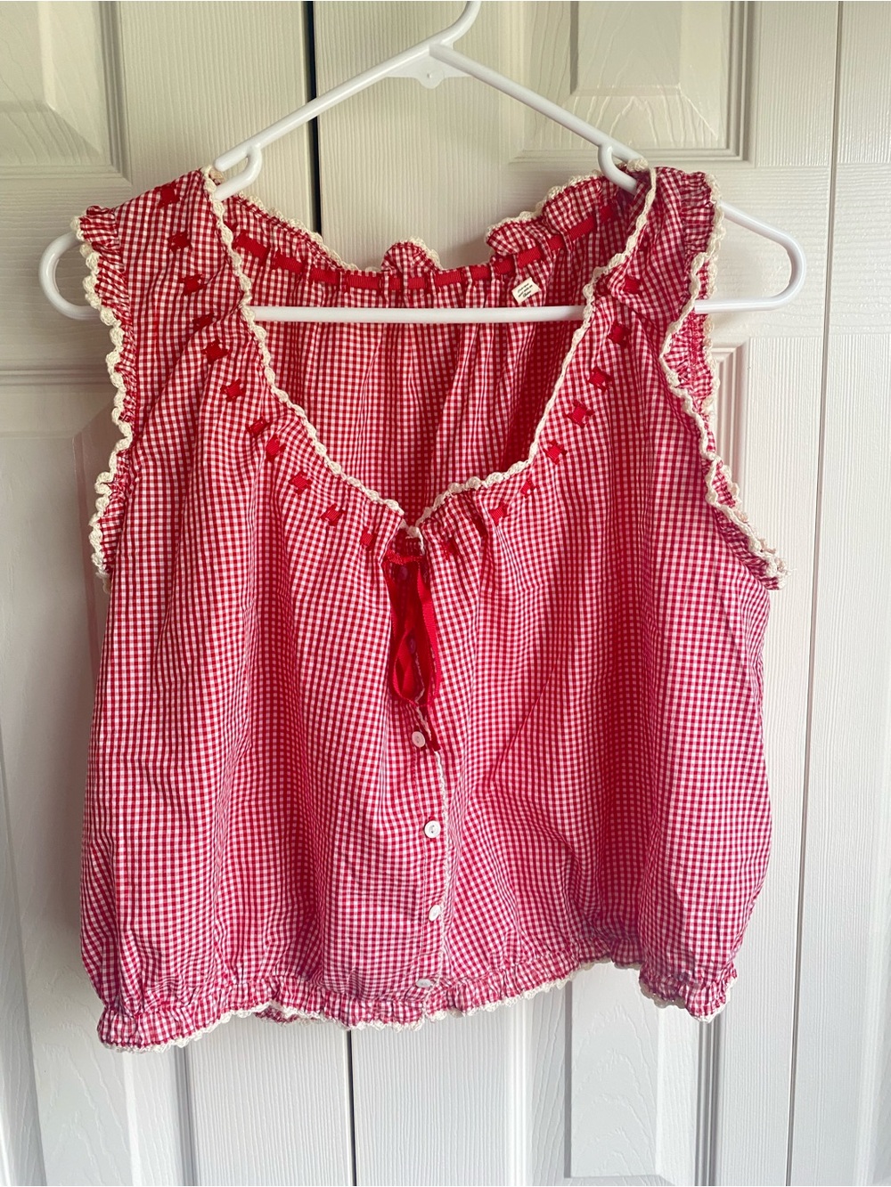 Red Gingham Tie-Front Tank Top Size M
